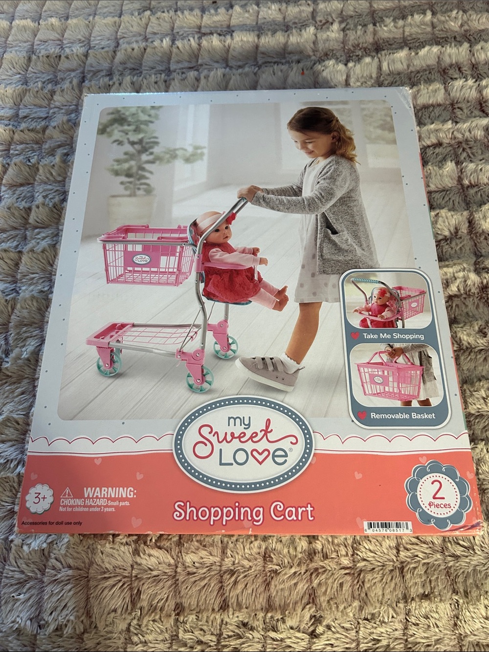 Sweet Love Pink and Teal Kids Shopping Cart Toy with Removable Basket